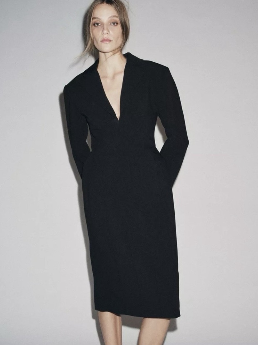 NWT. Zara ZW Collection Black Coat Dress. Size S. - Picture 2 of 14